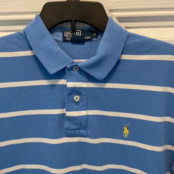 Polo Ralph Lauren Men's M Blue Striped Cotton Polo Shirt - Picture 2 of 11